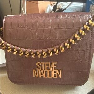 Steve Madden Burgundy Croc-Embossed Bag with Gold Chain